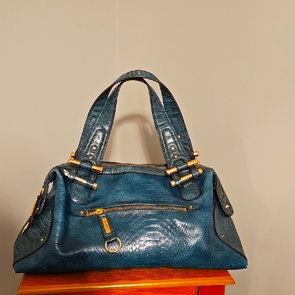 Jessica Simpson Teal Croc Embossed Bag - Picture 1 of 12